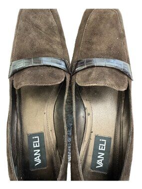 Vaneli Chocolate Brown Suede Wedge Loafer Slip on Shoes Sz 9.5